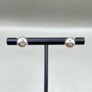 Silver Ball Diamond Chip Post Earrings